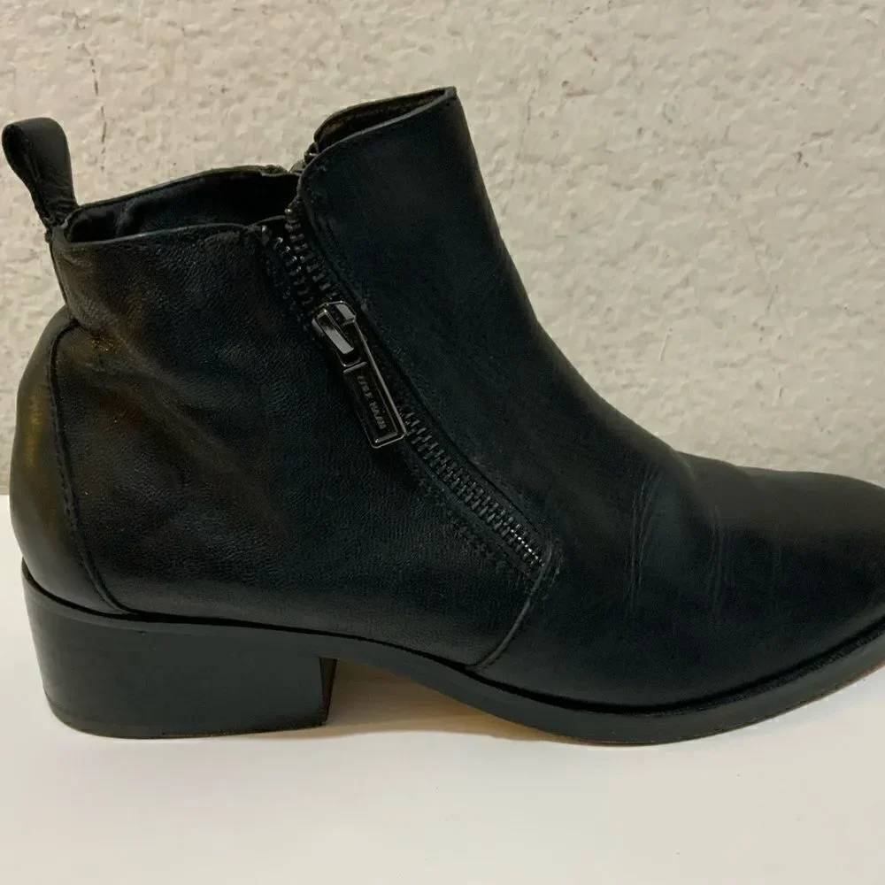 Cole Haan Ankle Boots Womens 7 B Black Dual Zipper Oak D44816 Booties